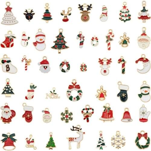 GraceAngie 10pc/10Pair Christmas Boot Snowman Boot Moon Bells Tree Garland Elk Snowflake Charms Pendants Jewelry Making Accessor