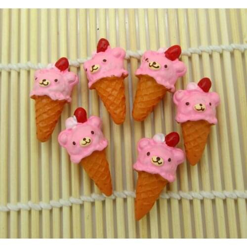 10Pcs Bear Ice Cream Resin Decoration Crafts Kawaii Bead Flatback Cabochon Fridge Magnet Scrapbook DIY Accessories Buttons