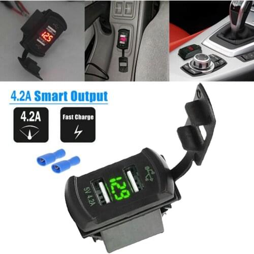 12VCar Truck Boat UTV Green LED Display Dual USB Charger Digital Voltmeter Rocker Switch Utv truck parts Fast Charging Car Parts