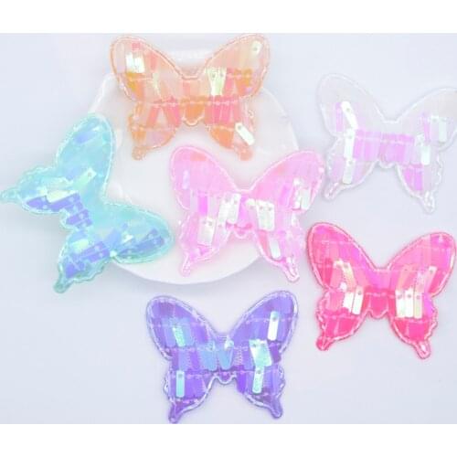 24Pcs 52*44mm Padded Butterfly Appliques with Sequins Embroider Patches for DIY Clothes Hat Baby Headwear Hairpin Band Decor
