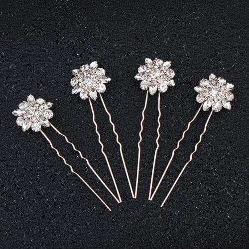 4pcs Flower Shape Hairpins Bridal Wedding Prom Hair Pins Clips Barrette Hairpins Hair Accessories Headdress Gift Jewelry