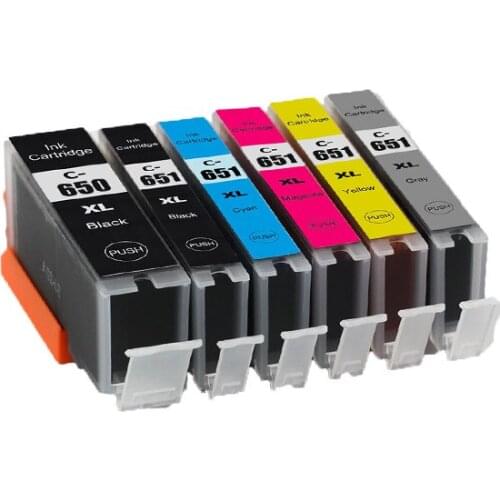 6 ink PGI 650 BK /CLI 651BK/ C/M /Y /GY 6 COLOR compatible ink cartridge for canon PIXMA MG6360/MG7160 printer full ink