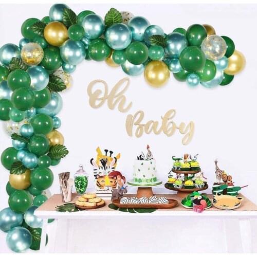 87pcs Green Balloon Garland Latex Balloon Arch Safari Jungle Party Wild One Birthday Party Decoration Kids Baby Shower Supplies