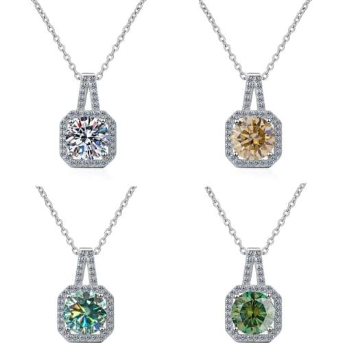 BOEYCJR 925 Silver 1/2/3ct lillte bag design Colorful Moissanite VVS1 Diamond Pendant Necklace for Women Anniversary Gift