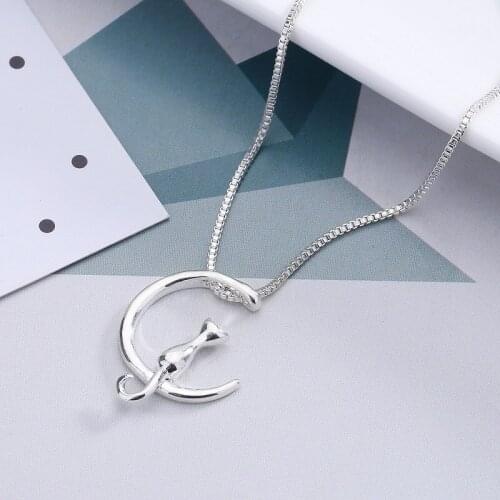 Chain Collar Simple Necklace Women Cat Moon Pendant Necklace Link Chain Necklace Gold Color Girlfriend Gift Trendy Animal