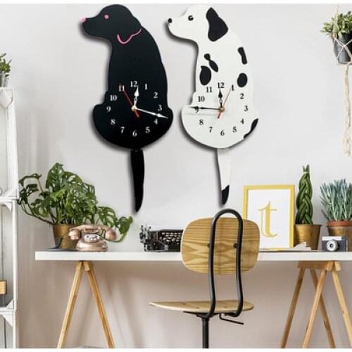 Naughty Dog Pendulum Wall Clock Acrylic Wag Tail Vivid Fashion Watches Kids Gift Funny Dog Toy Living Room Home Wall Decoration