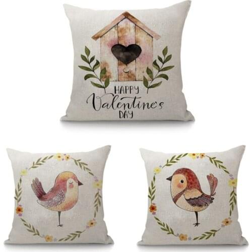 Natural Vintage Cotton Linen Cute Animal Flower Bird Printed Decorative Cushion For Sofa Car Throw Pillow 45x45 Room Decoration