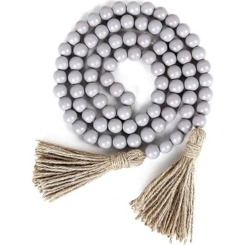 Wood Bead Garland with Tassels,Farmhouse Beads Rustic Country Decor Prayer Boho Beads Wall Hanging Decoration