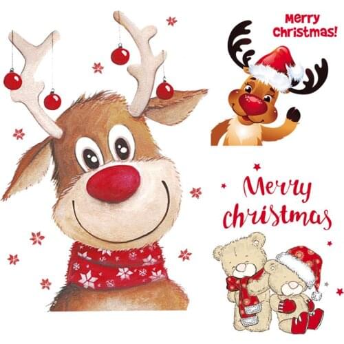 Iron on transfer for clothing Christmas deer Santa Claus Christmas patch ironing stickers patches snowman applique cloth decor