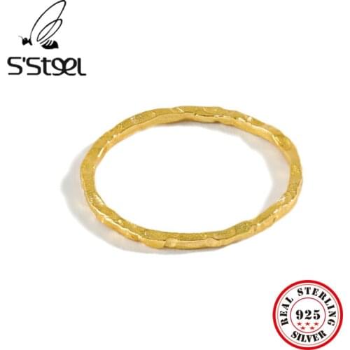 SSTEEL Rings Sterling 925 Silver For Women Irregular Round Korean Minimalist Gold Ring Anillos Plata 925 Para Mujer Jewellery