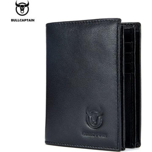 BULLCAPTAIN Genuine Leather Men Short Wallets Credit Business Card Holders Famous Brand Wallet Purse Clutch Money Bag