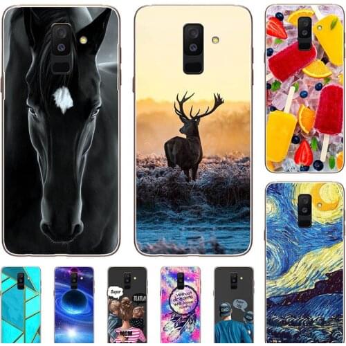 Fashion Bumper Cute Case For Samsung Galaxy A6 Plus 2018 A605 A6+ A600 J8 2018 J810 Case Soft Silicone Cat Horse Flower Cover