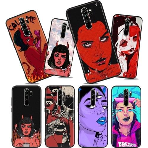 Sexy Devil Woman Soft TPU For Xiaomi Redmi Note10 10S 9T 9S 9 8T 8 7 6 5A 5 4 4X Prime Pro Max Black Phone Case
