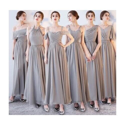 N085 Summer Women Sweet Memory Pink Gray Chiffon Long Bridesmaid Dresses Wedding Party Prom Robe Graduation Vestidos
