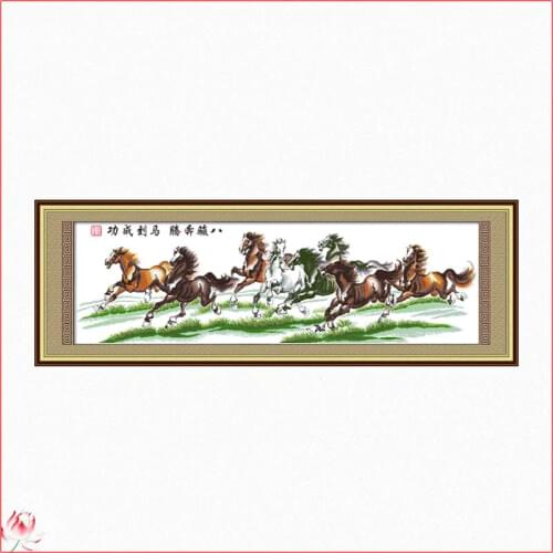Eight Fine Horses Pattern Cross Stitch Animal Embroidery Kit 11CT 14CT Count Printed Fabric Needlework Full Set DIY Sewing Gift