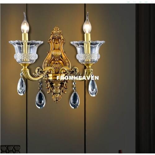 Free Shipping Modern Style Copper Wall Lamp Villa Sconce Crystal Bedside Wall Lighting European-style Home Decora LED Brass Lamp