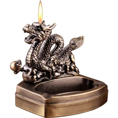 New Kind Loong Shaped Cigarette Ashtray With Butane Gas Lighter Mens Gift