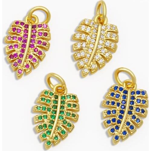 OCESRIO DIY Gold Filled Small Leaf Pendant Decoration For muticolor Pendant CZ Nacklace Earring Jewelry Making Supplies pdta013