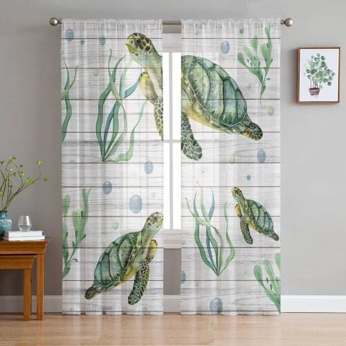 Sea Turtle Coral Plank Texture Sheer Curtains for Living Room Bedroom Kitchen Tulle for Windows Voile Drapes Home Decoration
