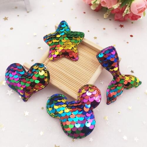 8pcs colorful Glitter Sequin Padded Fabric combination Applique Wedding Making children Hair Clip Accessories DIY Craft Supplies
