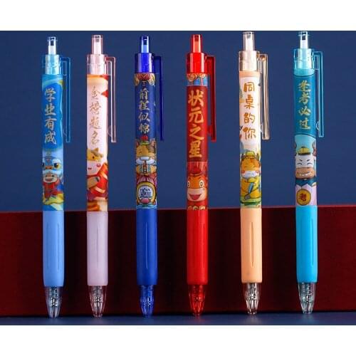 6Pcs Retractable Ball Point Pen 0.5mm Black Refill Bullet Roller Pen Students Large Capacity Gel Pen School Office Supplies