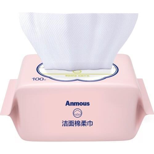 Anmous Baby Cotton Facial Tissue 100 Count Natural Cotton Dry Wipes Dry Wet Use Extra Thick Soft Face Cleansing Towel for Sen