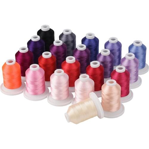 Simthread Polyester Embroidery Machine Thread 21 Brother Colors - Pink and Purple, 800Y with Upgraded Snap Spools