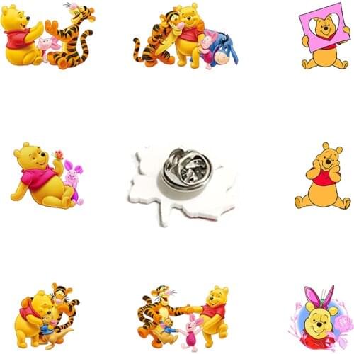 Disney Piglet Jumping Tigger And Pooh Play With Acrylic Lapel Pin Epoxy Resin Ladies Fashion Accessories Jewelry