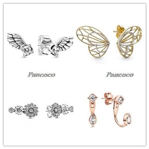925 Sterling Silver Earring Rose Gold Geometric Shapes Stud Earrings For Women Wedding Party Gift Pandora Jewelry