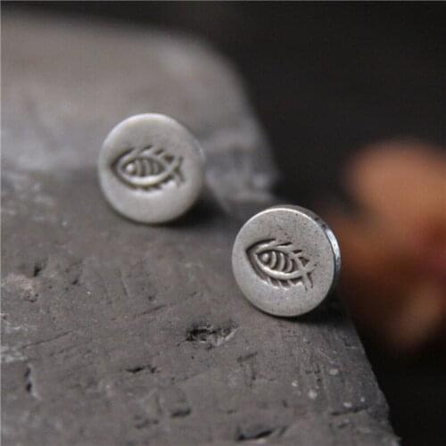 Vintage Handmade Stud Earrings Pure 925 Sterling Silver Earrings For Women Original Fish Pattern Fine Jewelry Wholesale
