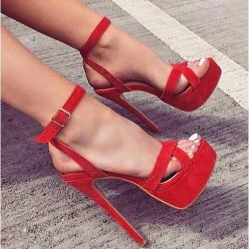 Moraima Snc Red Suede High Heel Sandal Summer Open Toe Ankle Strap Platform Shoes Sexy Cutouts Gladiator Heels