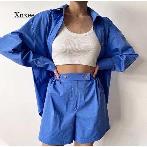 2021 Spring Ladies Casual Two-Piece Suit, Comfortable Home Wear, Fashionable Shirt and Shorts 2-Piece Set