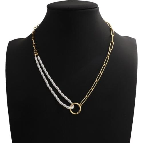 AENSOA Elegant Irregular Pearl Choker Link Chain Necklace Vintage Round Circle Pendant Necklace for Women Charm Fashion Jewelry