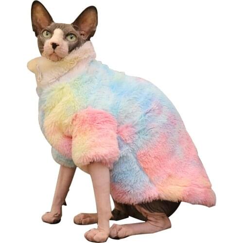 Hairless cat Winter Clothes Velvet thick Warm Cat Outfit High Collar zipper Quilted Jacket Sphynx Cat cotton-padded jacket