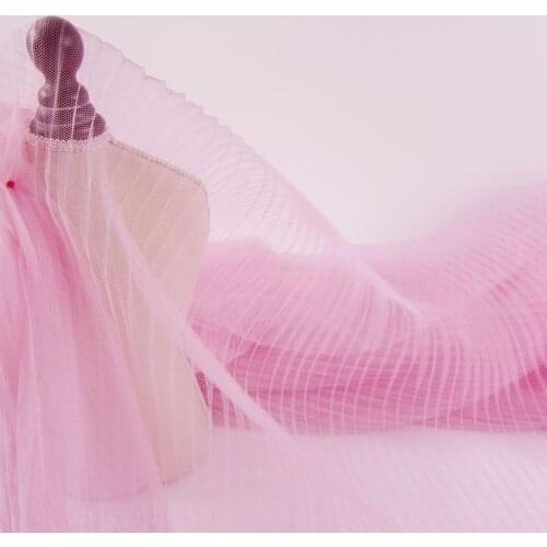 10Meters Grey Pink Transparent Pleated Mesh Fabric 150cm Wide Wedding Pleated Ruffle Crumpled Net Lace Fabric