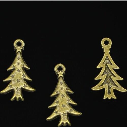 100 pcs Antique Bronze Plated the christmas tree Charms for Jewelry Making DIY Handmade Pendants 28*14mm