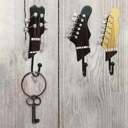 3pcs Guitar Head Shape Hooks Resin Wall Mounted Clothes Hat Scarf Sundries Hanger Keys Rack Livingroom Decor Creative Tools