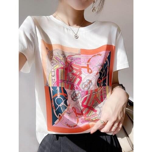 40 Styles Of Top Satin Ice Silk T-shirt Womens Summer Must-have Breathable Ice Silk Short-sleeved Printed Oversized T-shirt