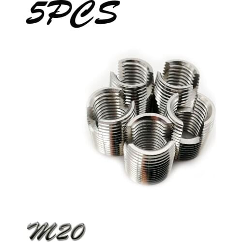 5PCS M20 stainless steel Threaded Inserts Metal Thread Repair Insert Self Tapping Slotted Screw Threaded