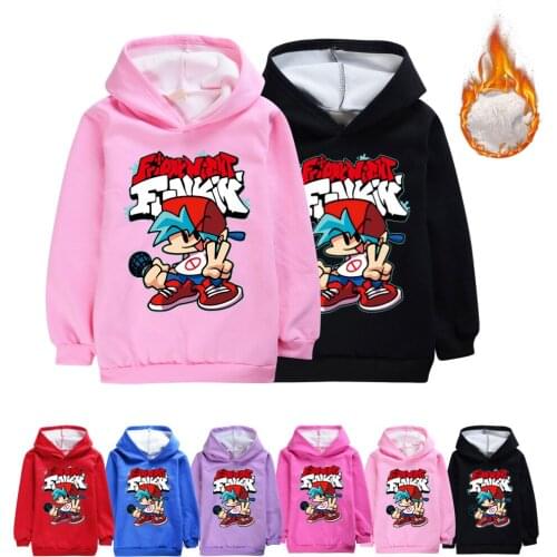Friday Night Funkin Velvet Sweatshirts Hoodies Winter Teenager Thick Fashion Outwear Boy Girl Warm Cartoon Printd Pullover