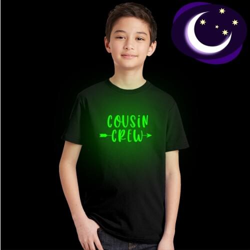 Cousin Crew Kids Glow In The Dark Tshirt Summer Short Sleeve Tee Shirt Boys Girls Tee Fashion Casual Tops Graphic Tee Clothes