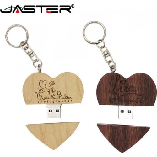 JASTER hot selling creative maple Walnut wood heart shape USB USB 2.0 4GB 8GB 16GB 32GB 64GB USB flash drive(free custom logo)