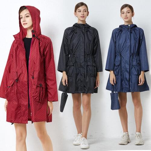 Fashion round dot girl raincoat waist outdoor hiking to work short adult student coat poncho