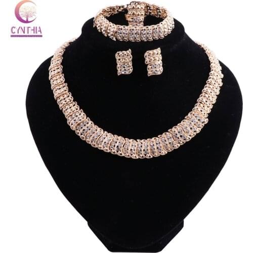 Nigerian Wedding African Beads Jewelry Set Crystal Women Necklace Earrings Sets Dubai Gold Color Bridal Jewelry Set