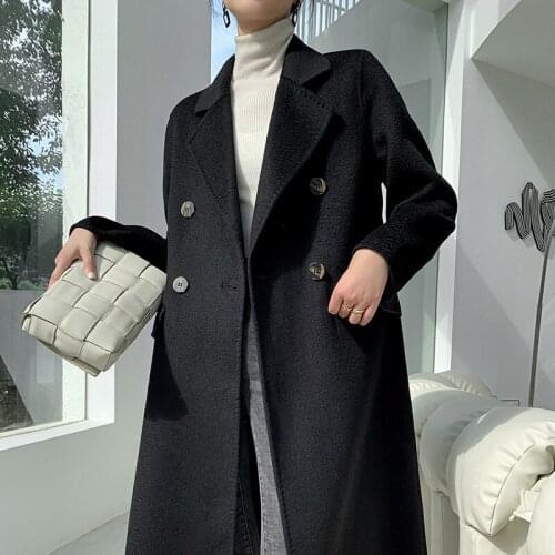 2021 new water ripple double-sided cashmere coat womens medium and long high-end age reducing camel wool coat