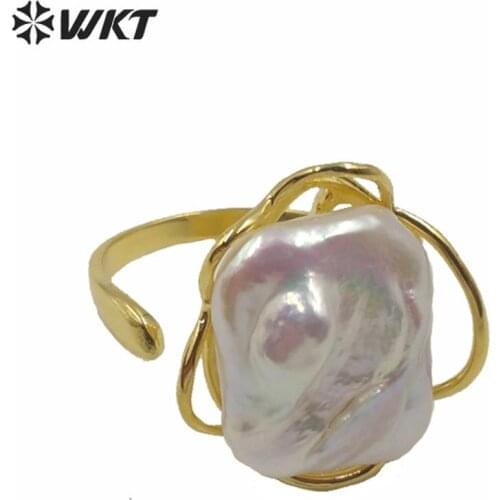WT-R354 WKT New Arrivals Natural Baroque Ring Wire Wrapped Pearl Ring Square Shape Pearl Ring Fashion Women Pearl Ring Jewelry