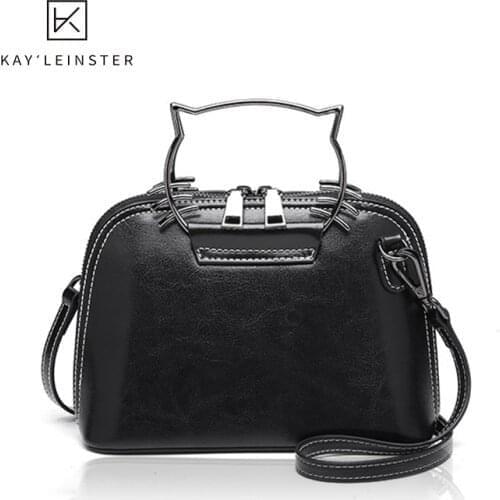 New Genuine Leather Women Shoulder Bags Fashion Metal Cat Shape Handbag Crossbody Bag Cute Kitten Female Purse Bolsa Feminina