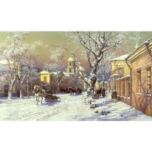 New winter Russian street scenery Needlework Art 14CT Canvas Unprinted Handmade Embroidery Cross Stitch Kits DIY Home Decor