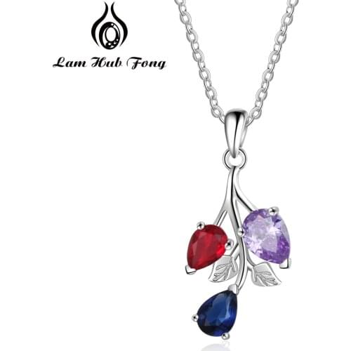 Personalized Birthstone Necklace Custom Leaf Pendant Necklace Water Drop Zircon Necklace Jewelry Gift for Women (Lam Hub Fong)