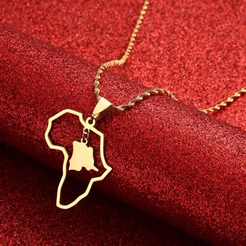 Outline Africa Congo Map Pendant Necklaces Gold Color Jewelry Map African Gift